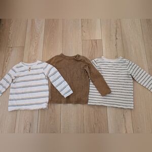 Kids Long-Sleeve Striped & Solid Top Set - Brown and Cream, LC Little Co, 24M